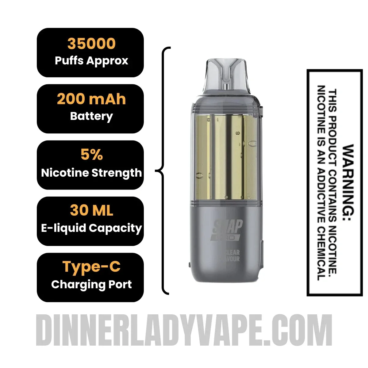 Clear Dinner Lady Snap Pro Intense 35K Pre-filled Replacement Pod - Image 2