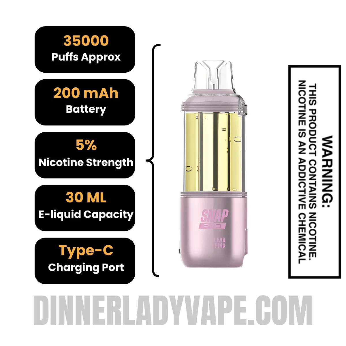 Clear Pink Dinner Lady Snap Pro Intense 35K Pre-filled Replacement Pod - Image 2