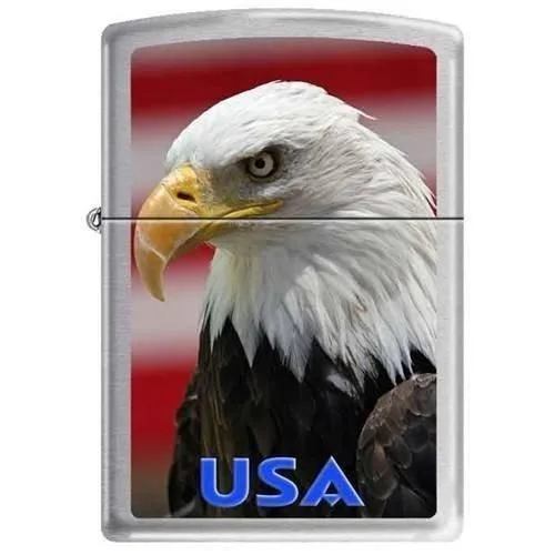 Zippo Lighter - American Eagle USA Brushed Chrome