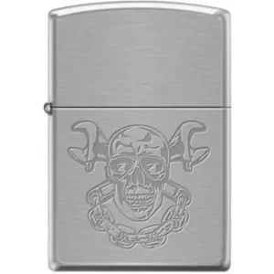 Zippo Lighter - Skull With Wrenches Brushed Chrome
